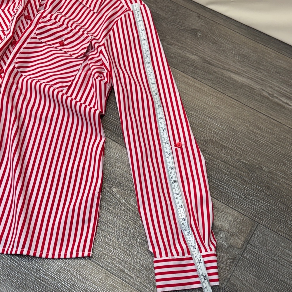 Red and White Striped Button Down Shirt woman’s small - Picture 6 of 6